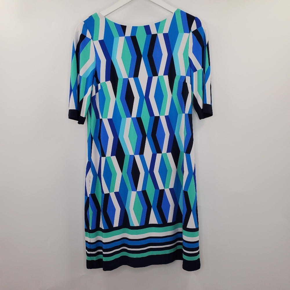 Eliza J Art to Wear Geometric Print Shift Dress Blue Colorblock